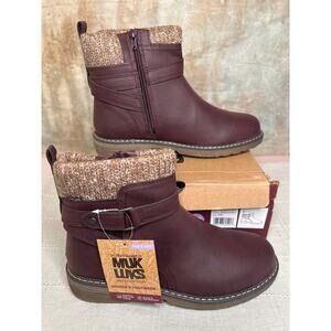 9W Womens  Muk Luks Garland Gina Stacked Heel Dress Boots, Burgundy